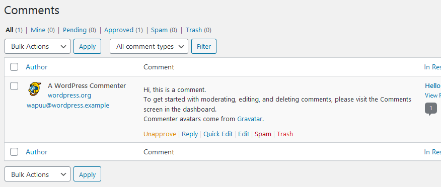 Delete Default WordPress Comments