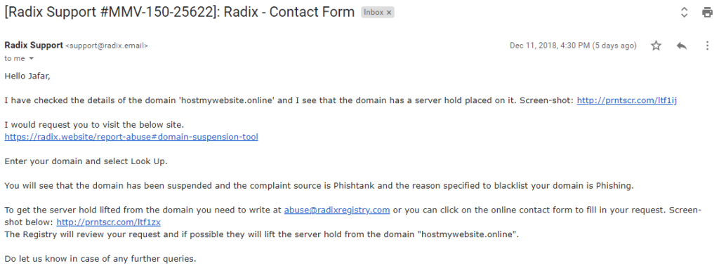 Reply From Radix Abuse Team