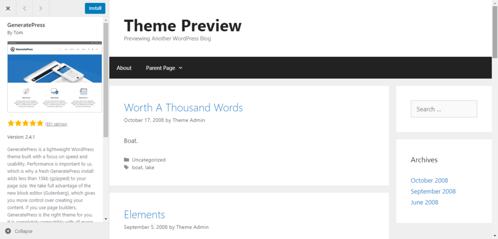 WordPress Theme Preview