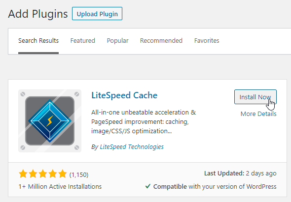 Install LiteSpeed Cache Plugin
