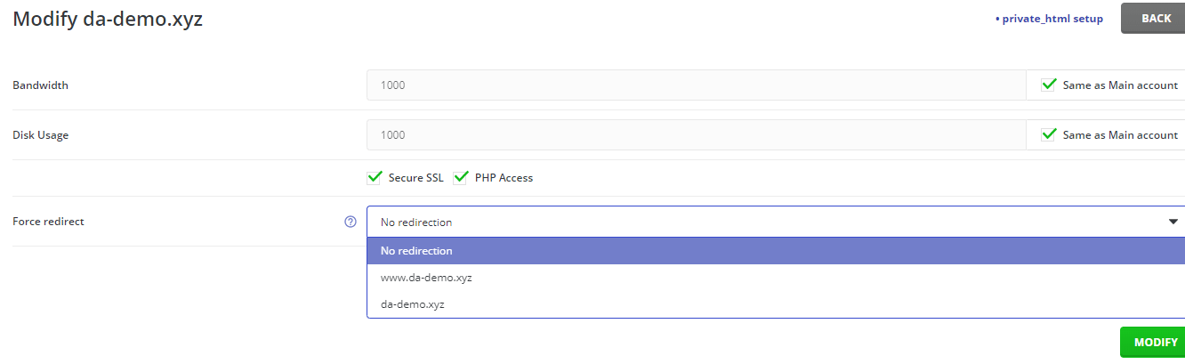 How to Force Redirect Domains in DirectAdmin 3 How to Force Redirect Domains in DirectAdmin 3