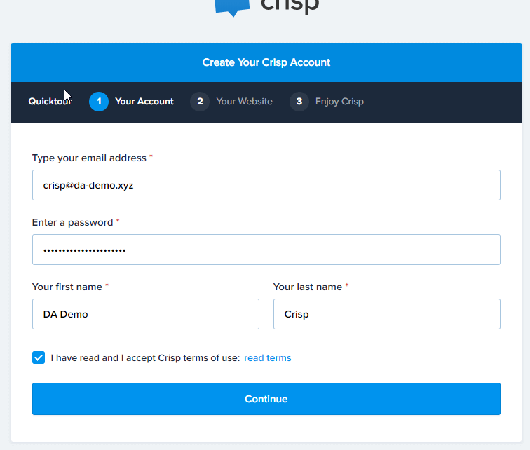 Crisp Chat Signup Email Address