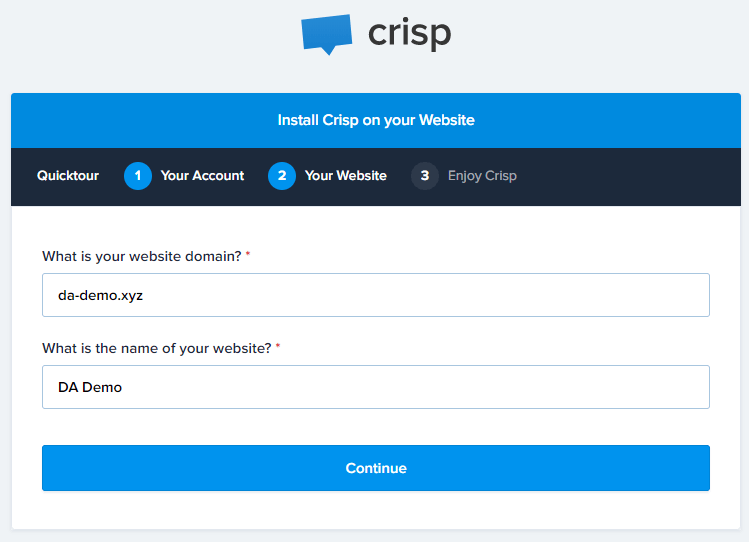 Crisp Signup Website Domain