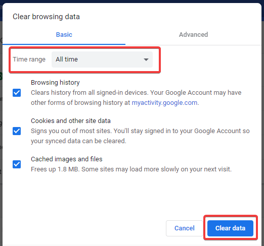 Clear Browsing Data Popup in Chrome