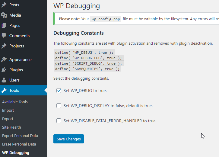 wp-debugging-settings-page WP Debugging Settings Page