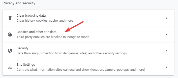 Privacy and Security Section in Chrome