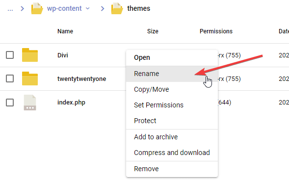 Rename WordPress Themes Not Allowed Access Page