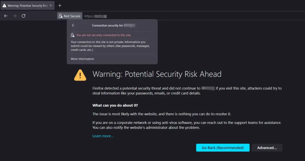 Your Connection Is Not Private Mozilla Firefox