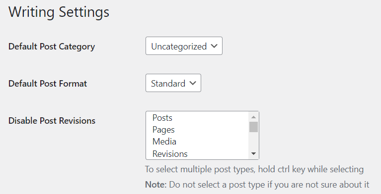 Disable Post Revision Plugin Settings