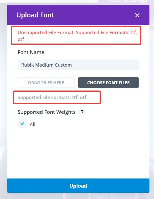 Divi Unsupported Font File Format