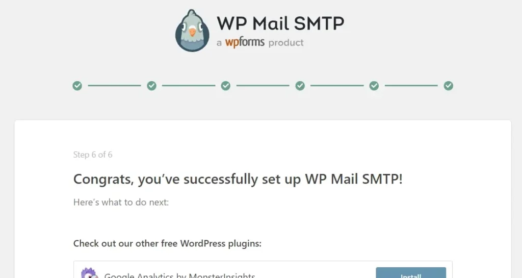 Wp Mail SMTP WordPress Plugin Setup Success