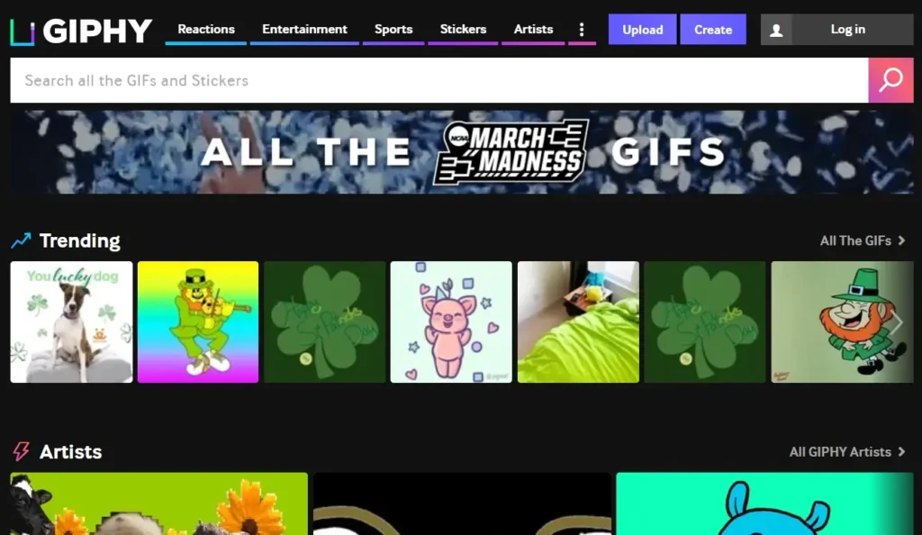 Giphy Home Page