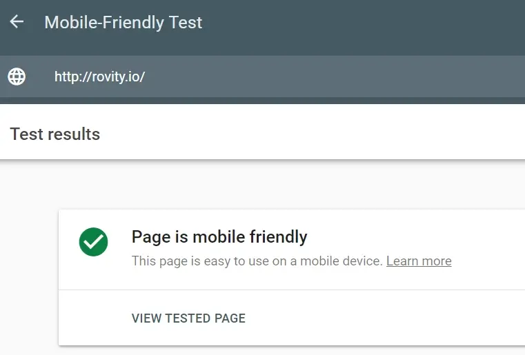 Mobile Friendly Test Tool Result