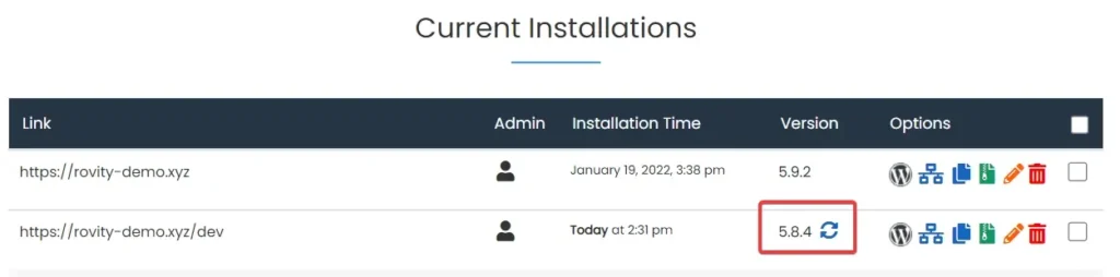 WordPress Current Installations in DirectAdmin Softaculous