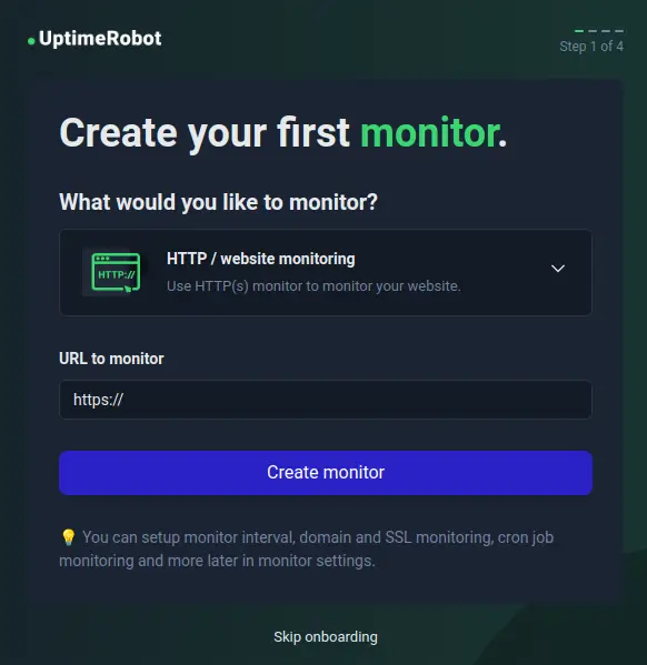 UptimeRobot Skip Onboarding