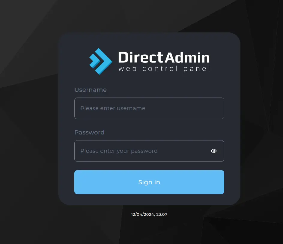 DirectAdmin Control Panel Login Screen