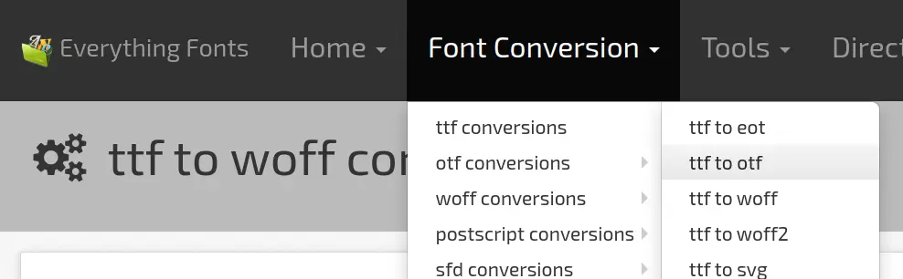 TTF to OTF Converter Menu