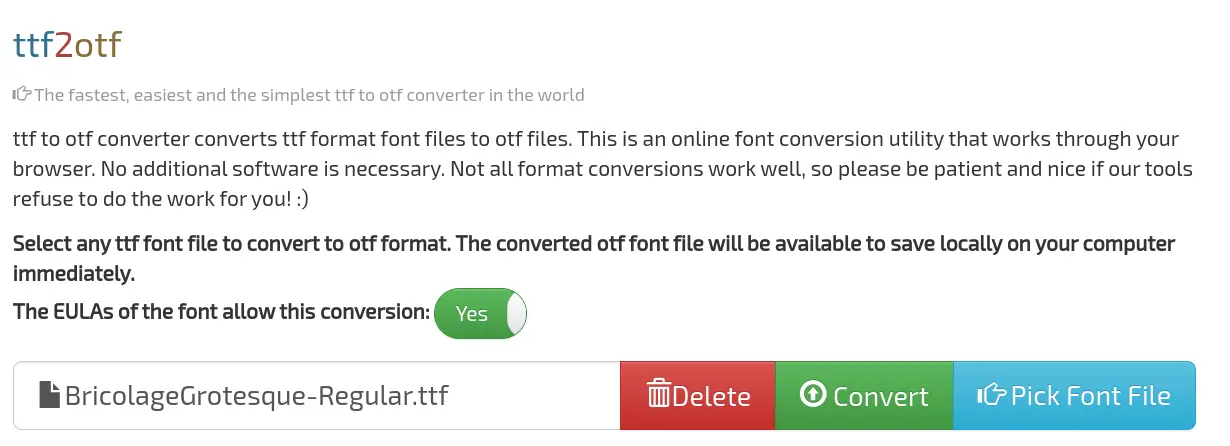 TTF to OTF Converter