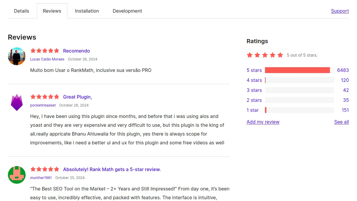 WordPress Plugin Reviews Section