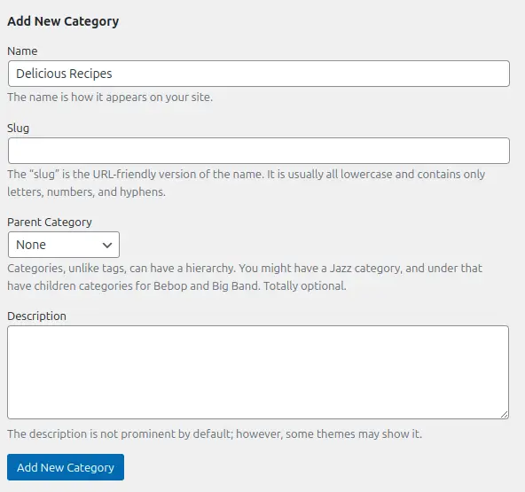 WordPress Add New Category