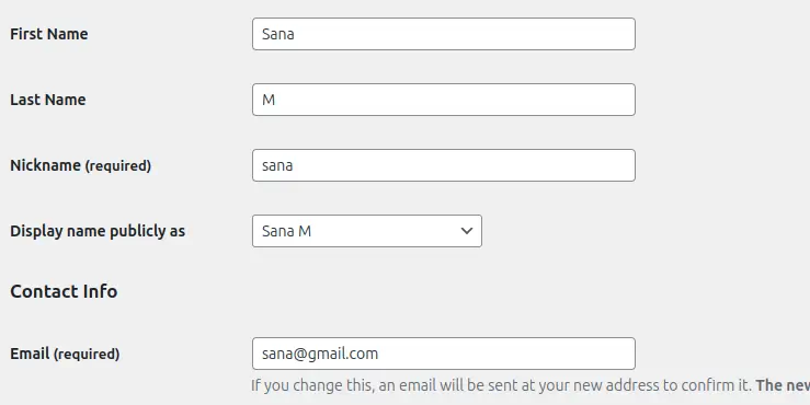 WordPress Admin Contact Details