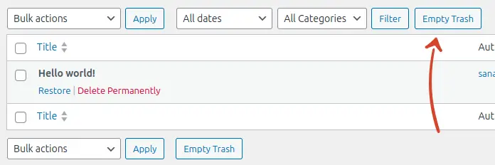 WordPress Empty Trash