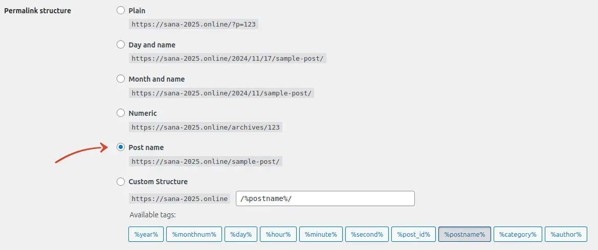 WordPress Permalink Structure Post Name